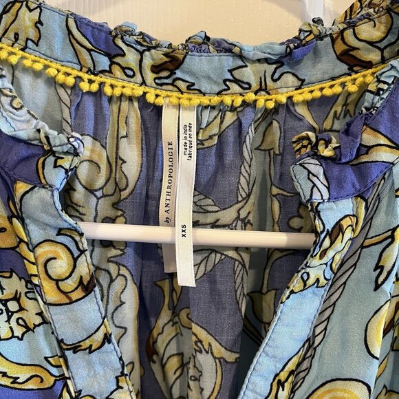 ANTHROPOLOGIE Dress Womens XXS Tiered Short Sleeve Flowy Nautical - Picture 4 of 10